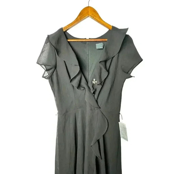 Gabby Skye Dress Cap Sleeve black  Tie Waist Faux Wrap SZ 10 - Picture 3 of 10